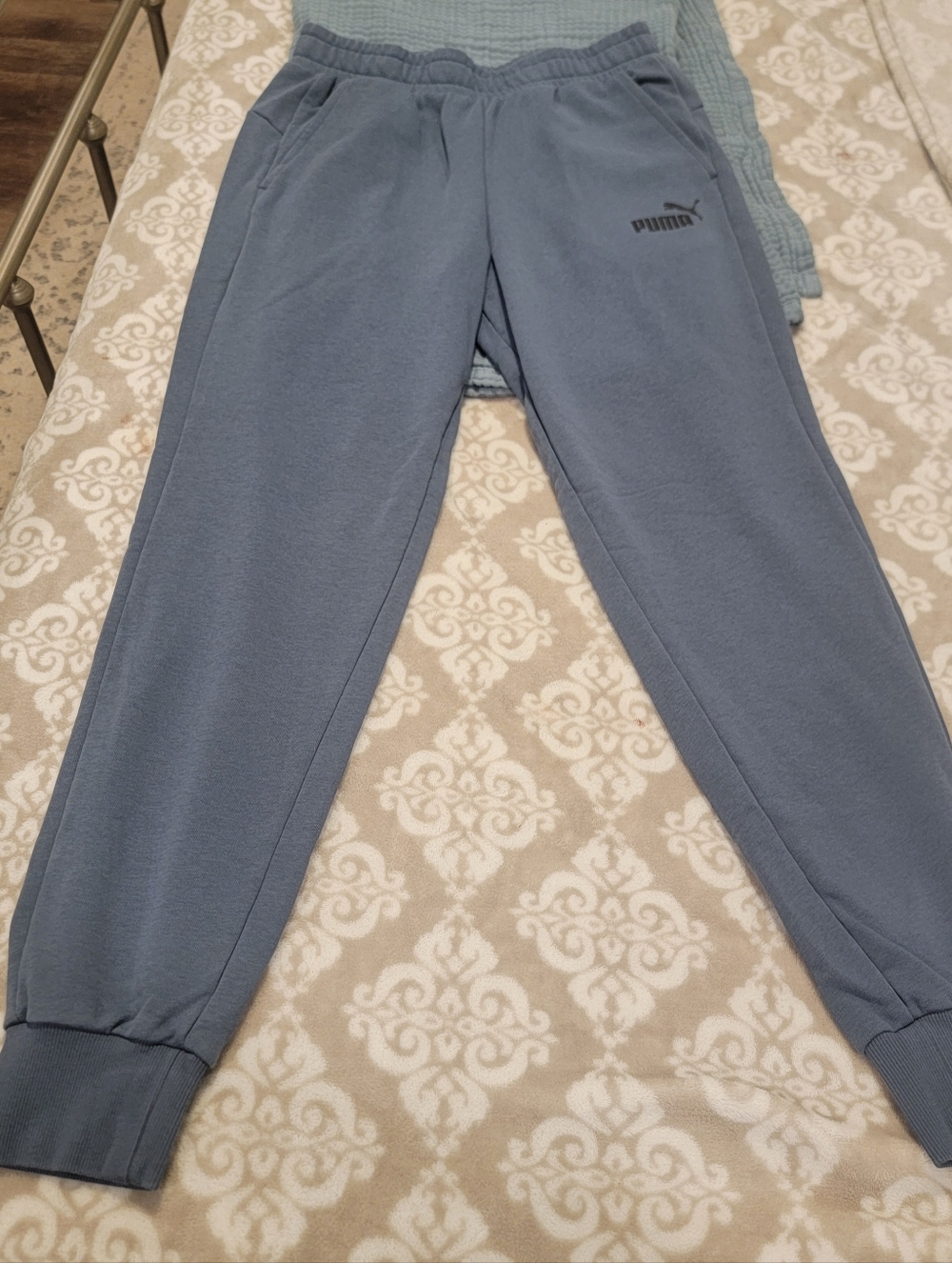 Puma Faded Denim Blue Terry Pants with Logo Tag
